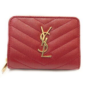 Saint Laurent Yves Compact Full Zip Wallet L Zipper Leather Red